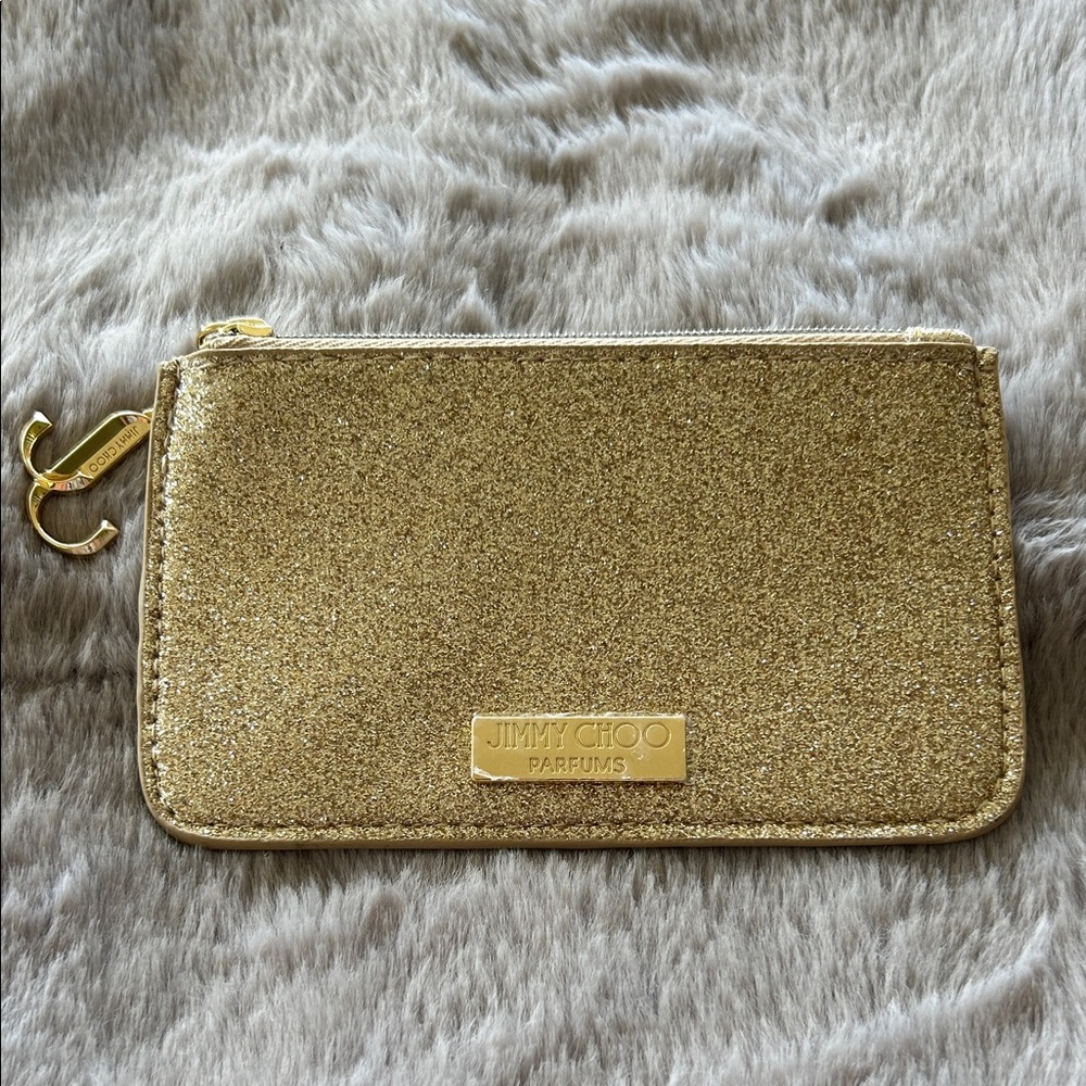 NWOT Jimmy Choo Sparkling Gold Glitter Change Purse Small Wallet Cards